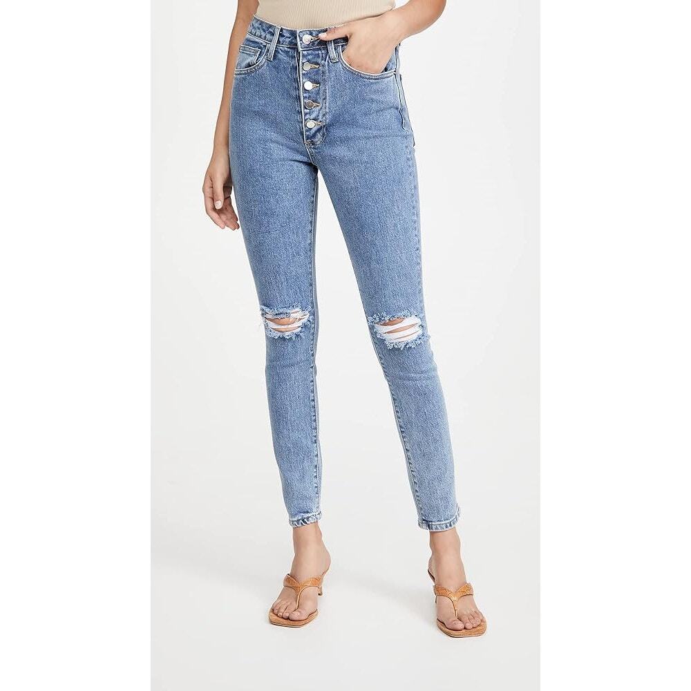 New WeWoreWhat The Danielle High Rise Straight Jeans in Spring St Hole Size 27